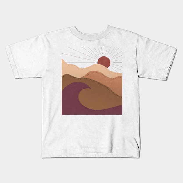 Waves and sun and mountains Bohemian Design no.2 Kids T-Shirt by JDP Designs